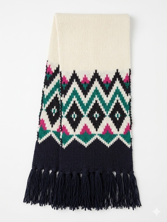 Old Navy Accessories - Old Navy Cream Geometric Knit Fringe Scarf